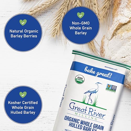Great River Milling Organic Hulled Barley, Whole Grain, 25 lb | Organic Hulled Barley for soups, stews, pilaf, porridge, salads, grain bowls and home milling; chewy whole-grain texture and
