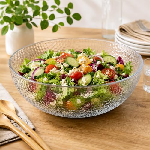 Lillian Collection Stunning Clear Plastic Round Hammered Bowl - 12" (1 Pc.) - Unique Textured Design - Perfect for Parties & Displays