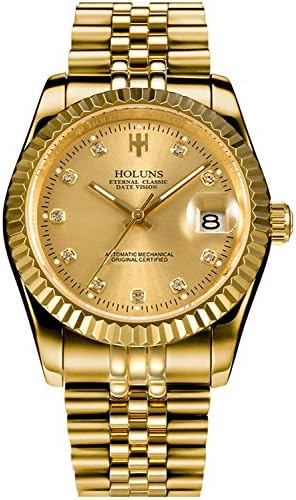 Men's Automatic Watch Gold-Plated 316L Steel Sapphire Crystal | Japanese 8215 automatic movement • Sapphire crystal • 18K gold-plated 316L steel • Date display • Dress and business wear