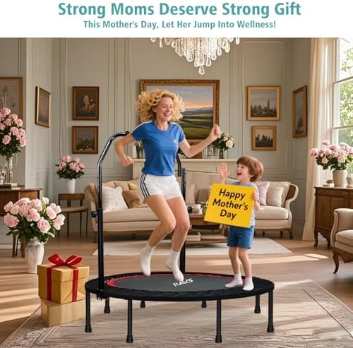RAVS 40/48" Foldable Rebounder Trampoline for Adults, Handlebar, Indoor