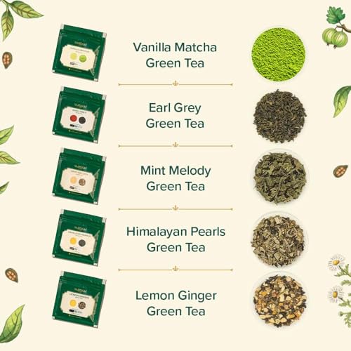 VAHDAM Assorted Green Tea Loose Leaf Tea Gift Set (10 Flavors) | Loose Leaf Green Tea Collection | Includes Himalayan Green Tea Varieties | Packed in Resealable Ziplock Pouches