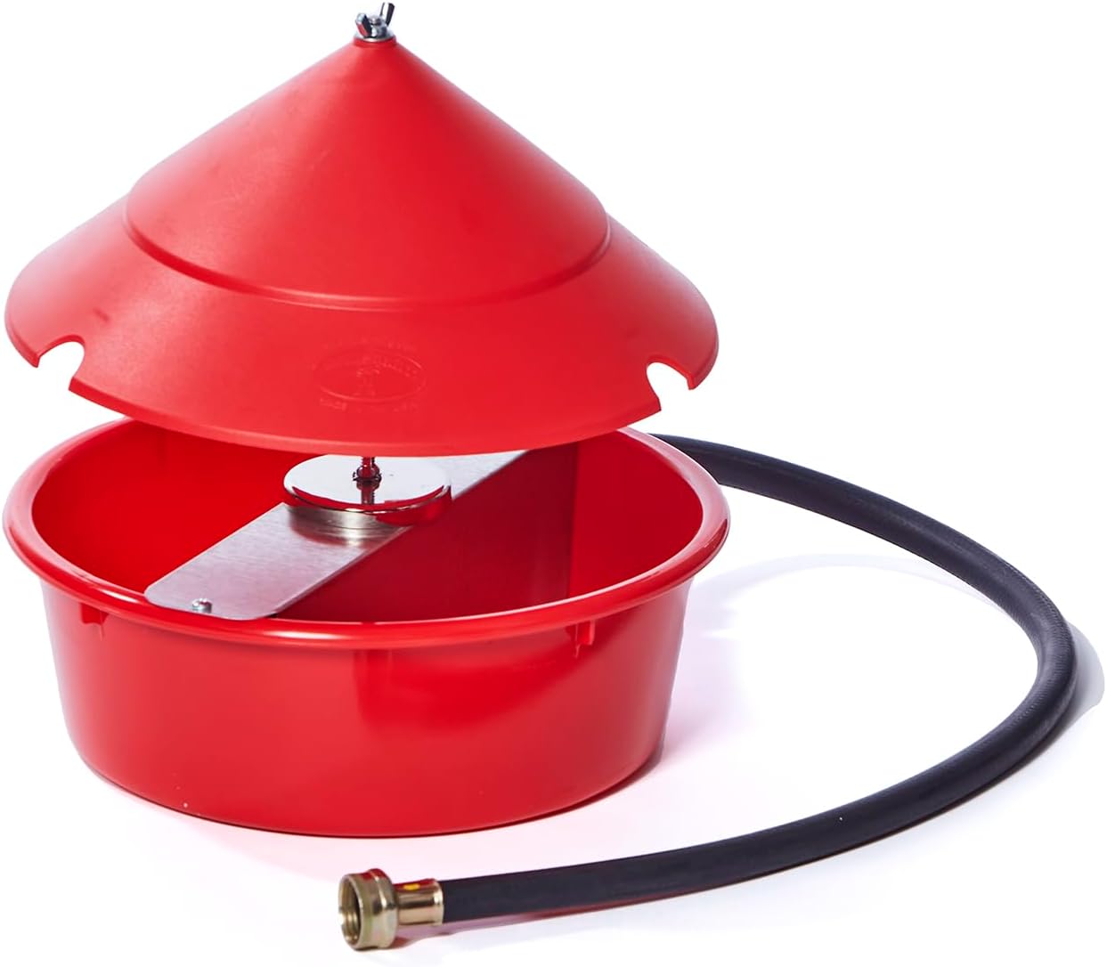 Little Giant® Automatic Poultry Waterer with Cover | Heavy Duty Plastic Auto Chicken Waterer Bowl with Hose Attachment | 5 Quart | Made in USA