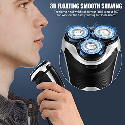 Men's Electric Shaver - MAX-T Corded and Cordless Rechargeable 3D Rotary Shaver Razor for Men with Pop-up Sideburn Trimmer Wet and Dry, IPX7 Waterproof, Plug & Play