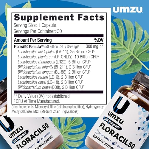 UMZU Floracil50 Probiotic Supplement, 50 Billion CFU, 30 Day Supply | Lactobacillus Acidophilus, Rhamnosus and Plantarum