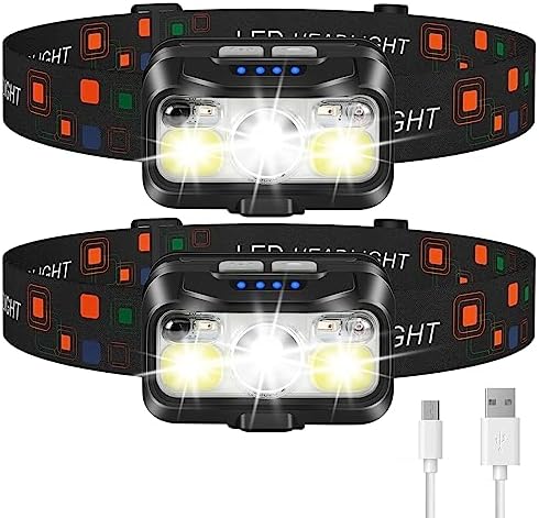 LHKNL Headlamp Rechargeable, Lumen Super Bright Motion Sensor Head Lamp Flashlight, 2-Pack Waterproof LED Headlight with White Red Light