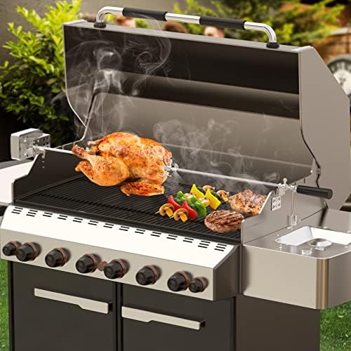 onlyfire Universal Grill Rotisserie Kit with 37"×1/2" Hexagon Spit Rod | Stainless Steel 110V Electric Motor, Does Not Fit Weber Gas Grills