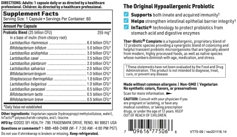 Klaire Labs SFI Health Ther-Biotic Complete, 60 Count, 2 Pack | 12 Strain Probiotic Capsules for Digestive and Immune Support