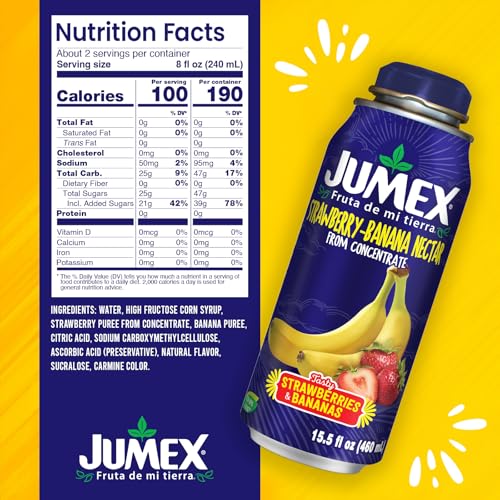 Jumex Mango Nectar Lata Botella - Made with Fresh Fruit Puree - Mango Juice Concentrate for Tropical Fruit Smoothie Mix, Cocktail Mixers & Kids Beverages - 15.5oz, 12 Pack Resealable Juice Bottles