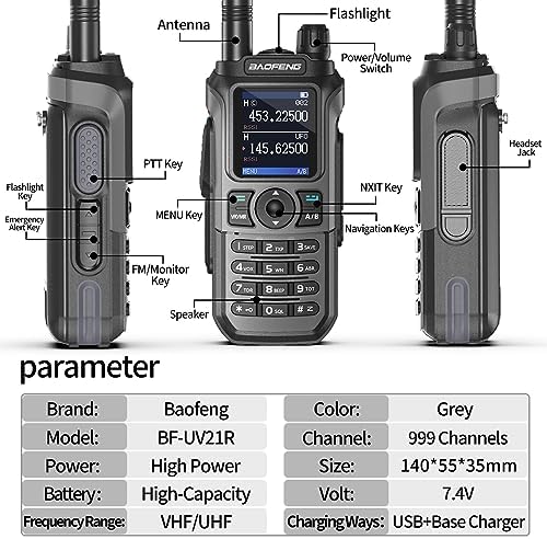 Ham Radio Baofeng Radio UV-21R Ham Radio Handheld Long Range Two Way Radio for Adults 5RM Rechargeable Walkie Talkies K5Plus with NOAA Weather