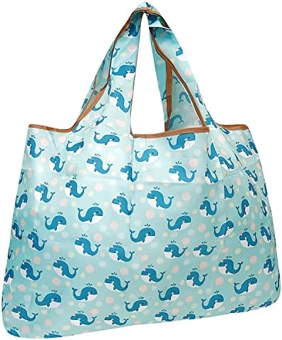 allydrew Large Foldable Tote Nylon Reusable Grocery Bags, Gray Ferns