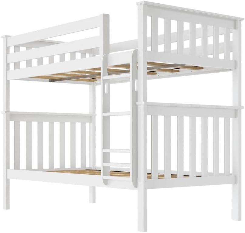 Max & Lily Bunk Bed Twin over Twin, Solid Wood Bunk Bed Frame with Ladder for Kids, 14" Safety Guardrails, Easy Assembly, No Box Spring Needed, White