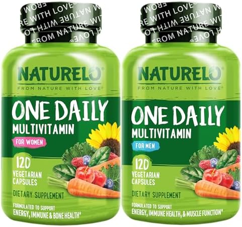 NATURELO One Daily Multivitamin for Men, 120 Vegetarian Capsules One Daily Multivitamin for Women, 120 Vegetarian Capsules Bundle - 4 Month Supply