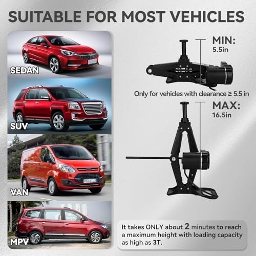 Electric Scissor Car Jack Kit 2 Ton Portable Auto Car Lift Floor Jack | 12V Scissor Jack for Sutire Repair 14.6 Inch Range for SUV Sedan Floor Jack for Tire Change Roadside Emergency