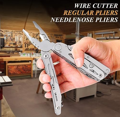 RoverTac 18-in-1 Multitool Pocket Knife with Pliers, Saw, Corkscrew & Detachable Scissors, Multi Tool with Safety Lock, 9 Screwdriver Bits