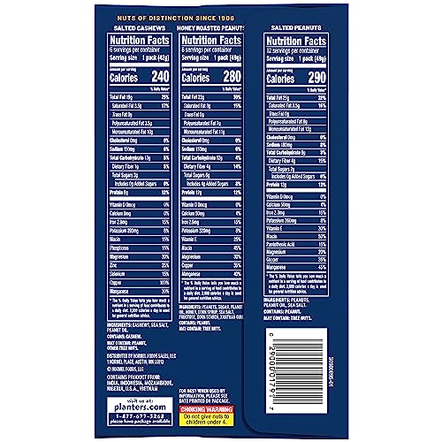 PLANTERS Salted Peanuts, Plant Based Protein Snacks, 1 Oz (48 Ct) | Roasted Salted Nuts Snack Packs. Kosher. Bag. Snacks for Adults. Individual Snacks