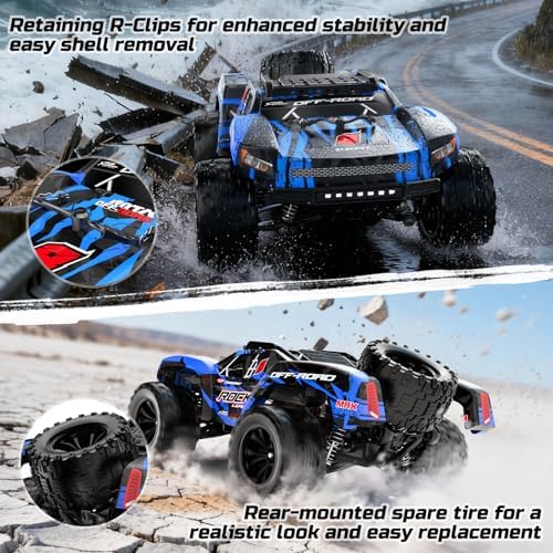 DEERC 1:12 Fast RC Cars 45KPH, 4WD High Speed Short Course RC Truck, Off-Road All Terrain Remote Control Car with 2 Batteries & Spare Tire