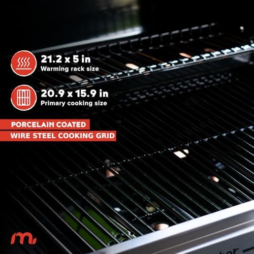 Megamaster Propane 3 Burner Gas Grill, Foldable Shelves with Warming Rack