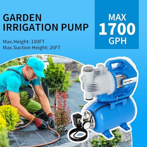 FOTING 1.6HP Shallow Well Pump with Pressure Tank, 1700GPH Automatic Irrigation Water Booster Jet Pump