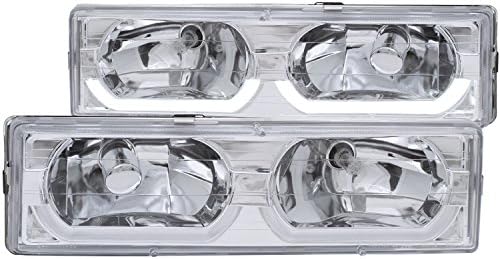 AnzoUSA 111300 Chrome/Clear Low-Brow Style Headlight for Chevrolet Full Size Truck