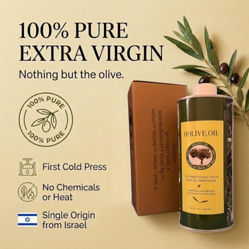 HOLIVE Olive Oil from Israel | Extra Virgin | First Cold Press & Early Harvest | Polyphenol Rich | Premium Low Acidity | Unprocessed EVOO from the Holy Land | Hand Harvest | Kosher 30.4 Fl Oz