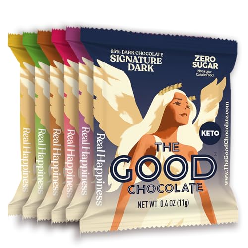 THE GOOD CHOCOLATE - Keto Chocolate Variety Pack with Zero Sugar & Lower Net Carb Snack - Keto Chocolate Bars offer Lower Calorie chocolate Candy - keto Snacks Low Carb - 6 Flavors, 12 Square Pack