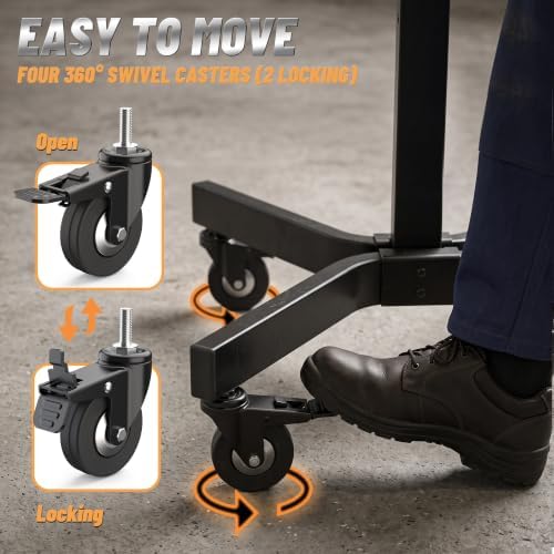 Adjustable Work Bench, Mobile Rolling Tool Cart, 34"-48" Height | 8-Adjustable Height Settings, 110lbs Capacity, Heavy-duty Steel Frame