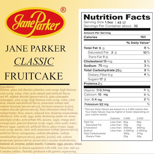 Jane Parker Fruitcake Classic Light Fruit Cake 3 Pound (48 Ounce) Ring in a Collectible Holiday Tin