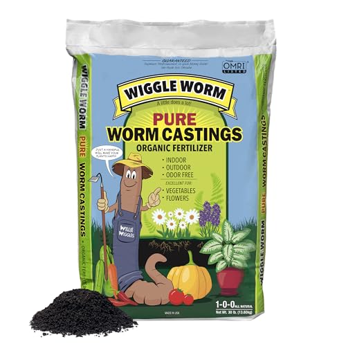 Wiggle Worm 100% Pure Organic Worm Casting Fertilizer, 30lb | Mineral-Dense Formula Improves Soil Fertility, Aeration & Healthy Root Growth for Houseplants & Vegetables