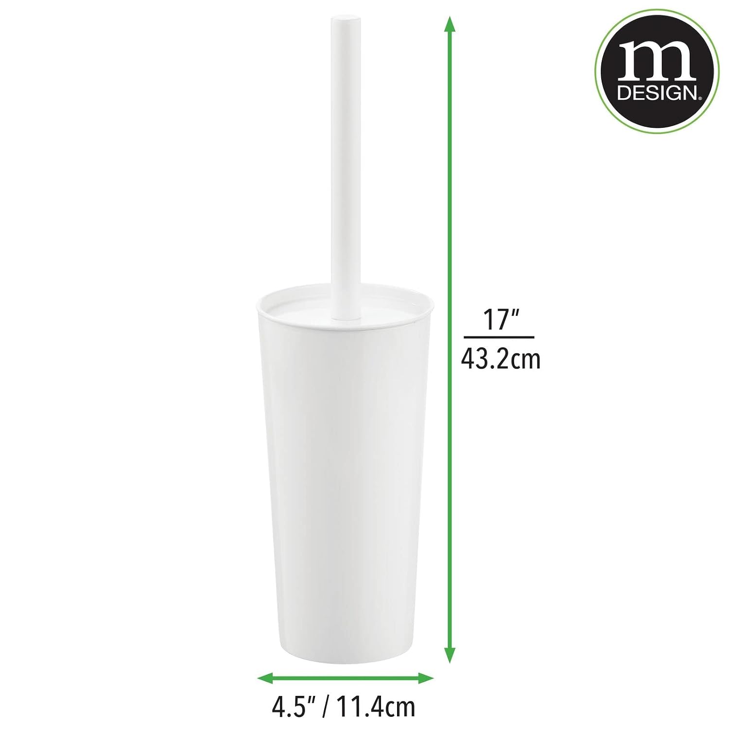 mDesign Metal Freestanding Slim Toilet Bowl Brush and Holder + Rectangle Narrow 5 Liter / 1.3 Gallon Step Pedal Trash Can Wastebasket for Bathroom