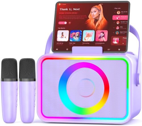 Karaoke Machine for Kids Adults,Portable Bluetooth Speaker with 2 Wireless Microphone with LED Lights, Karaoke Microphone with PA System Supports USB/TF/AUX,Gift for Party (Black)