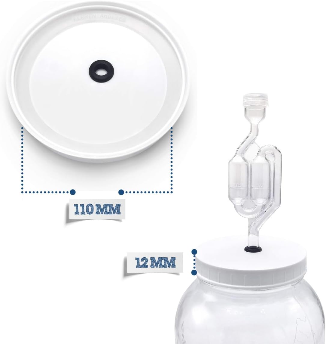 Airtight One Gallon Standard Fermentation Lid Gasket with Airlock - Turns Gallon Jar Into A Fermenter - Hard Kombucha, Beer, Wine, Cider, (S-Airlock)