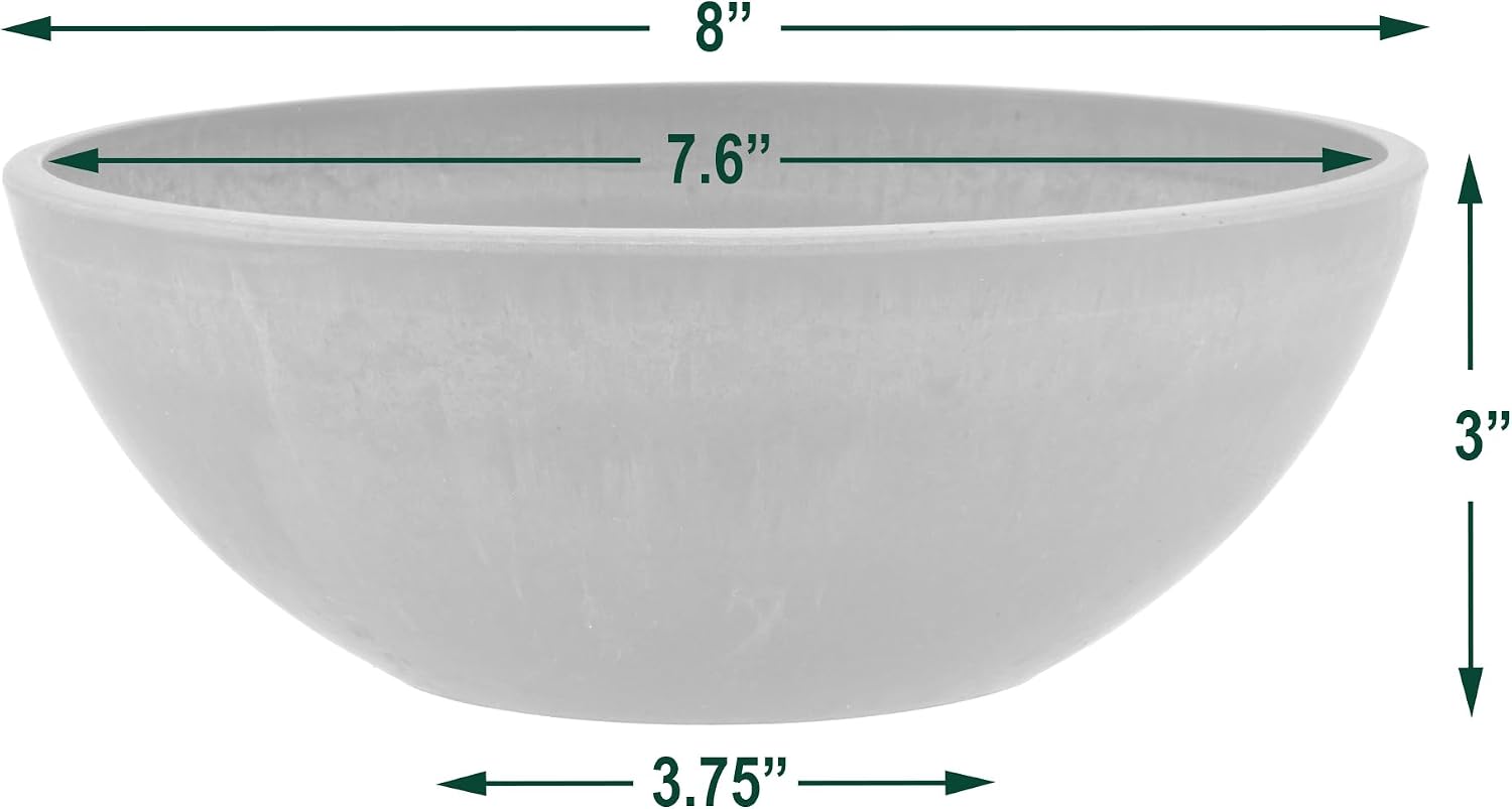 PSW Pot Collection M30DC 12-inch Plastic/Stone/Wood Composite Low Bowl Planter – No Drainage Hole (Drillable), Shallow Indoor/Outer Pot for Succulents, Bonsai, Fairy Gardens, Herbs, Dark Charcoal