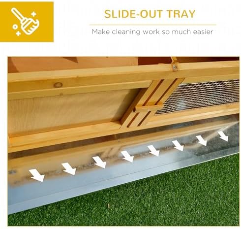 PawHut Wooden Rabbit Hutch Bunny Cage Openable Waterproof Roof for Rabbits | No Leak Tray, Solid Fir Wood Build, for Chickens, Ducks, Indoor/Outdoor