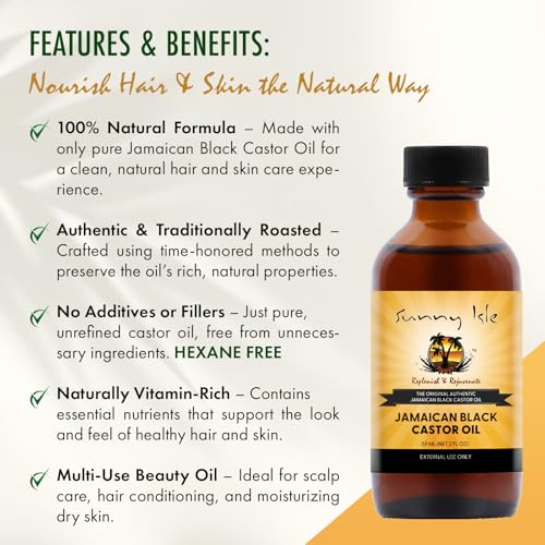 Sunny Isle Jamaican Black Castor Oil 4oz, Original, Authentic | Moisturizing JBCO for Hair Growth, Scalp Care, Edges, Eyebrows & Eyelashes, Conditioning for Dry Skin, Unscented