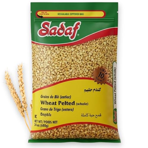 Sadaf Wheat Pelted - Wheat Berries for Cooking and Food Flavoring - Vegan Recipes - Trigo en Grano - Middle Eastern Cuisine - Kosher - 24 oz Resealable Bag