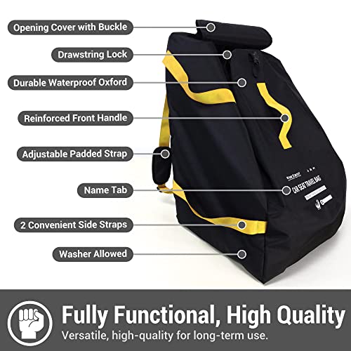 Car Seat Travel Bag Backpack for Air Travel - Karfast Universal Infant Carseat Gate Check Bag Cover for Airplane, Foldable with Pouch, Black