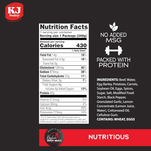 KJ Poultry Kosher Ready Meals - Beef Rib Steak & Kugel, MRE Meat Meals Ready to Eat, Shabbos Food (1 Pack) Prepared Entree Fully Cooked, Shelf Stable Microwave Dinner Travel Military Camping Survival