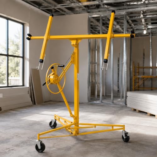 Stark USA 11 Ft Drywall Lift Panel Hoist, Rolling Sheetrock Lift Jack with 360° Adjustable Cradle, Telescoping Extension Arm