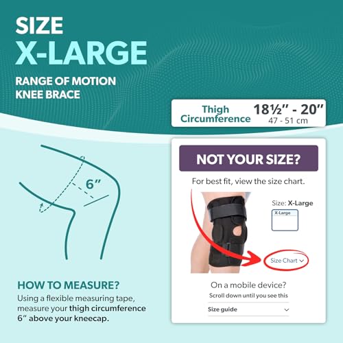 BraceAbility Torn Meniscus ROM Knee Brace - Hinged Post Surgery Support with Flexion Extension Control for Hyperextension and Locking Treatment, Ligament PCL or ACL Tears, Osteoarthritis Relief (XL)
