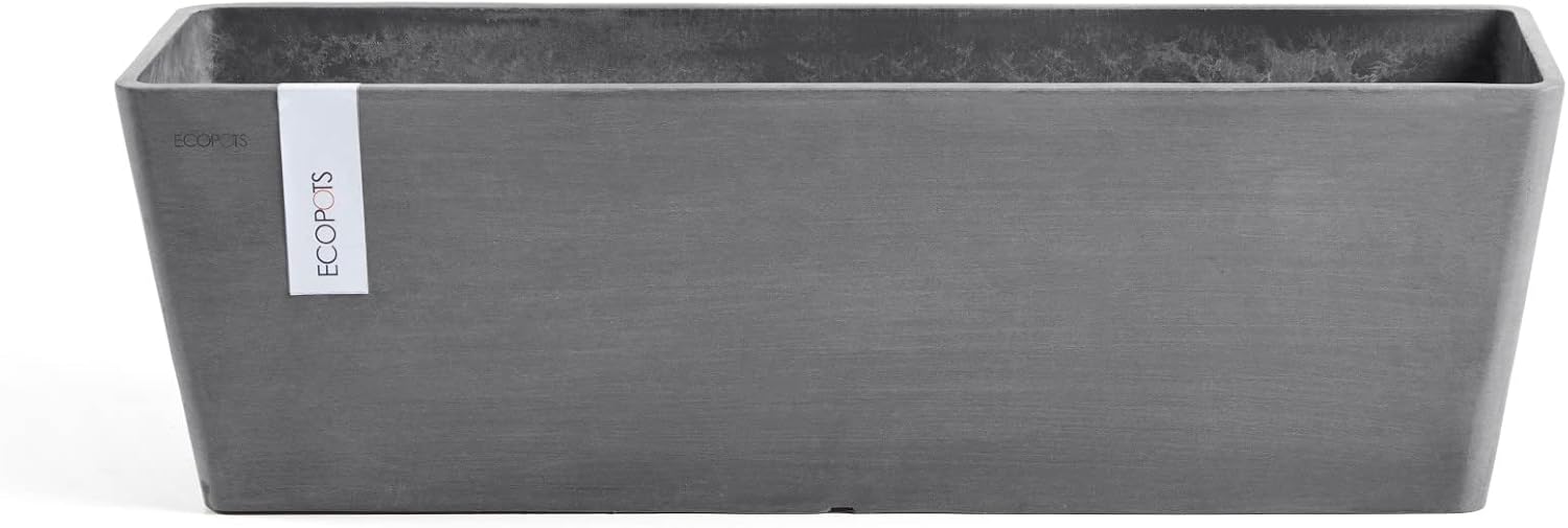 Ecopots Bruges Rectangular Flower Planter, Grey, 21.5" | Modern Style, Durable Recycled-Based Composite Construction, Weather and UV-Resistant, for Indoor/Outdoor Use