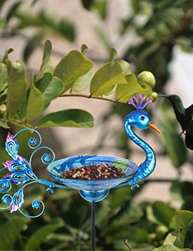 MUMTOP Outdoor Bird Bath Solar Birdbath Garden Feeder with Metal Stake,Blue