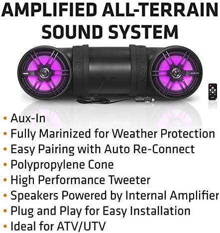 Soundstorm BTB8L 8 Inch 700W Bluetooth Amplified Marine Powersports UTV ATV Tube Speaker System with LED Lights, Black