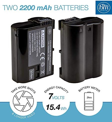 BM Premium 2-Pack EN-EL15B Batteries & Dual Bay Charger for Nikon Cameras | Compatible with Nikon Z6, Z7, D780, D850, D7500, 1 V1, D500, D600, D610