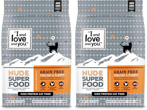 I and love and you Nude Super Food Dry Cat Food - Turkey + Chicken - Grain Free, High Protein, No Fillers, Superfoods, 5lb Bag