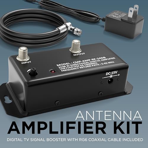 THE CIMPLE CO - TV Antenna Amplifier Kit with Coax - Digital TV Signal Booster with RG6 Coaxial Cable - Adjustable Gain, 24 dB Distribution, NTSC