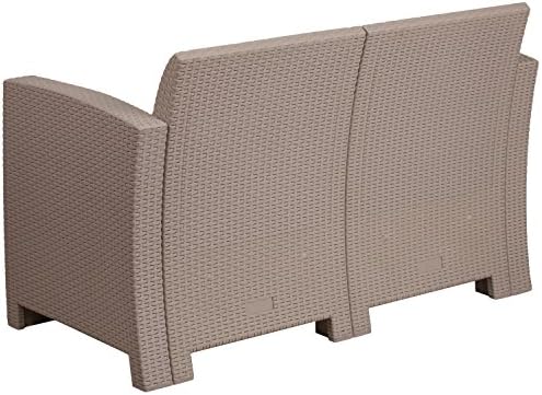 EMMA + OLIVER Light Gray Faux Rattan Loveseat with Light Gray Cushions