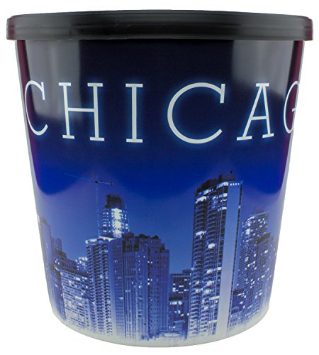Signature Popcorn - Gourmet 1-Gallon Blue Chicago Skyline Reusable Plastic Bucket Tin - Half Caramel Half Cheddar Cheese Flavor - Holiday