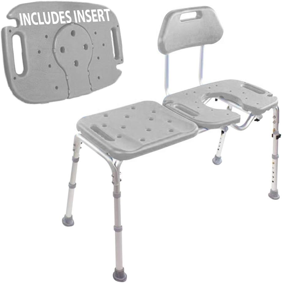 Tub Transfer Bench for Bathtub, All-Access Bath Bench with Cutout Seat | Slide Safely In & Out of the Tub - Blue, adjustable height, aluminum frame, cutout seat, extra-wide seat, cutout U-shape