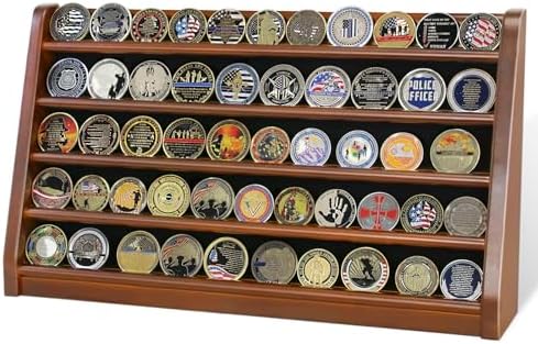 ASmileIndeep 3 Rows Wooden Challenge Coin Wall Display Stand - Military Coin Holder Army Coins Rack, Holds 21-24 Coins, Mahogany