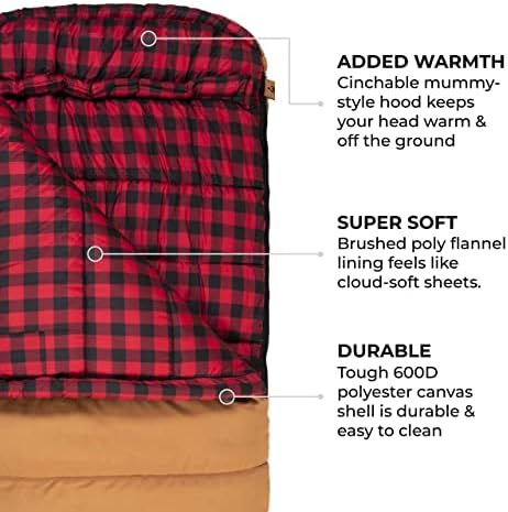TETON Sports Deer Hunter Sleeping Bag, Warm and Comfortable Camping Sleeping Bag, Teton Tough Canvas Shell for Camping, Hunting, and Cold Weather